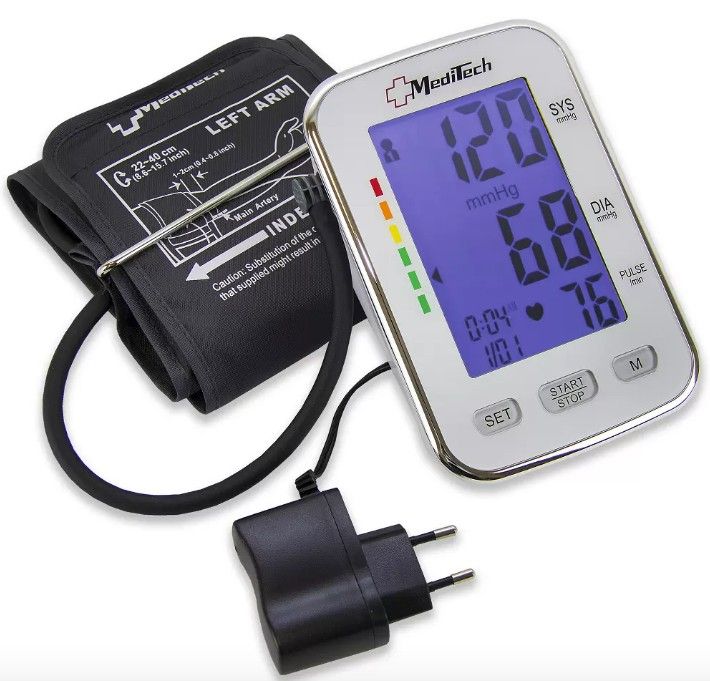 фото упаковки Meditech Тонометр автоматический с адаптером и подсветкой МТ-50, две группы памяти по 60 измерений, 1 шт. фото упаковки Meditech Тонометр автоматический с адаптером и подсветкой МТ-50