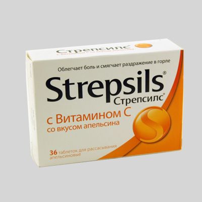 Стрепсилс с Витамином C, таблетки для рассасывания, со вкусом или ароматом апельсина, 36 шт.