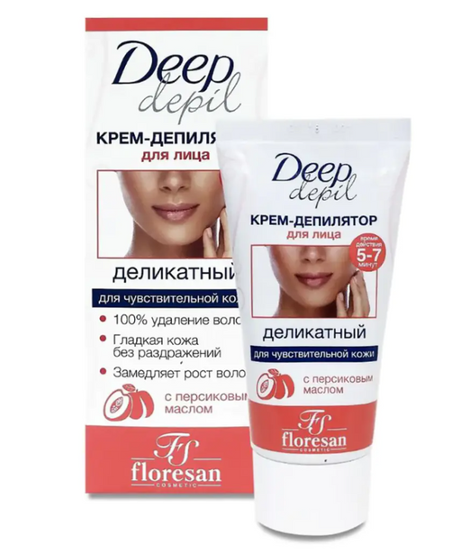 Floresan Deep Depil Крем-депилятор деликатный для лица, арт. Ф126, крем, с персиковым маслом, 50 мл, 1 шт.