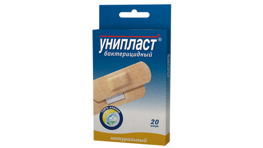 Унипласт лейкопластырь бактерицидный натуральный, 1.9х7.2, пластырь медицинский, тканевая основа, 20 шт.