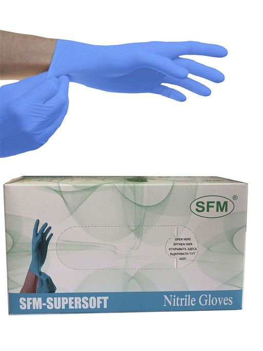 Перчатки SFM смотровые нитриловые неопудренные, р. S, голубого цвета, нестерильная (ые, ый), 200 шт.