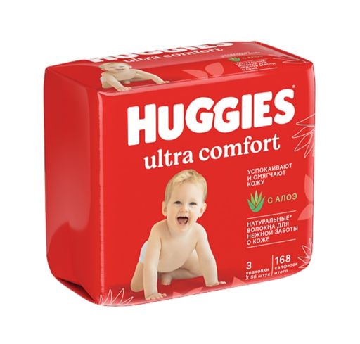 Huggies ultra comfort алоэ салфетки влажные детские, 168 шт.