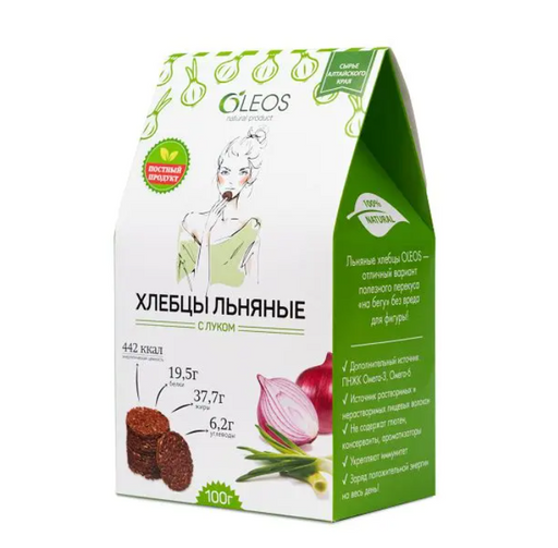 Oleos Хлебцы льняные, хлебцы, лук, 100 г, 1 шт.
