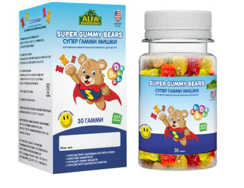 Alfa Vitamins Супер Гамми Мишки для мальчиков, пастилки жевательные, для детей с 4 лет, 30 шт.