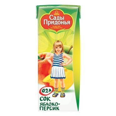 Сады Придонья Сок яблоко персик, для детей с 5 месяцев, сок с мякотью, без сахара, 0.2 л, 1 шт.