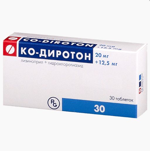 Ко-Диротон, 20 мг+12.5 мг, таблетки, 30 шт.